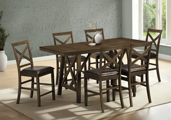 Dark walnut veneer counter height dining table