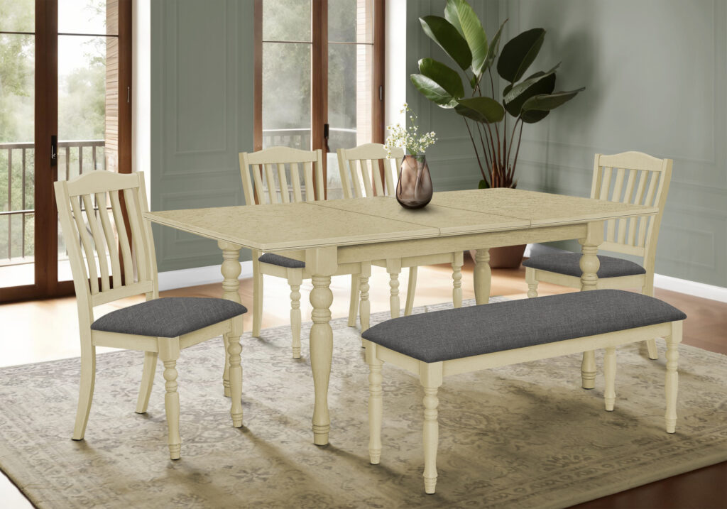 Antique grey veneer extension dining table