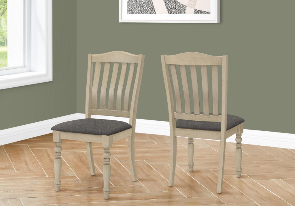 Dining Chair, 39″ Height, Set Of 2, Upholstered, Dining Room, Kitchen, Side, Antique Grey, Grey Fabric, Wood Legs, Transitional