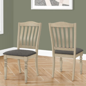 Dining Chair, 39" Height, Set Of 2, Upholstered, Dining Room, Kitchen, Side, Antique Grey, Grey Fabric, Wood Legs, Transitional