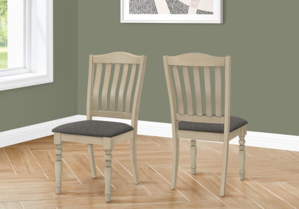Dining Chair, 39″ Height, Set Of 2, Upholstered, Dining Room, Kitchen, Side, Antique Grey, Grey Fabric, Wood Legs, Transitional