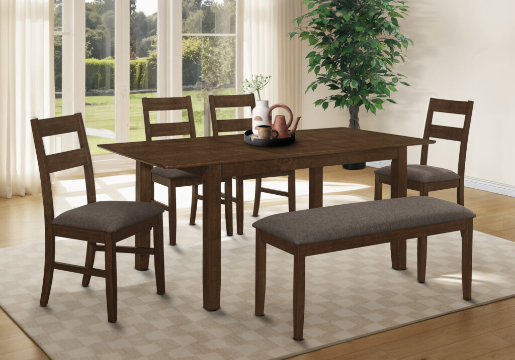 Brown walnut extension panel dining table