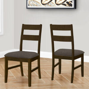 Dining Chair, 37" Height, Set Of 2, Upholstered, Side, Dining Room, Kitchen, Brown Solid Wood, Brown Fabric, Transitional