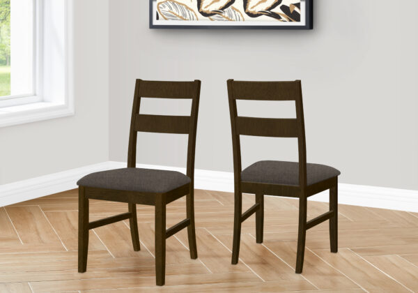 Dining Chair, 37″ Height, Set Of 2, Upholstered, Side, Dining Room, Kitchen, Brown Solid Wood, Brown Fabric, Transitional