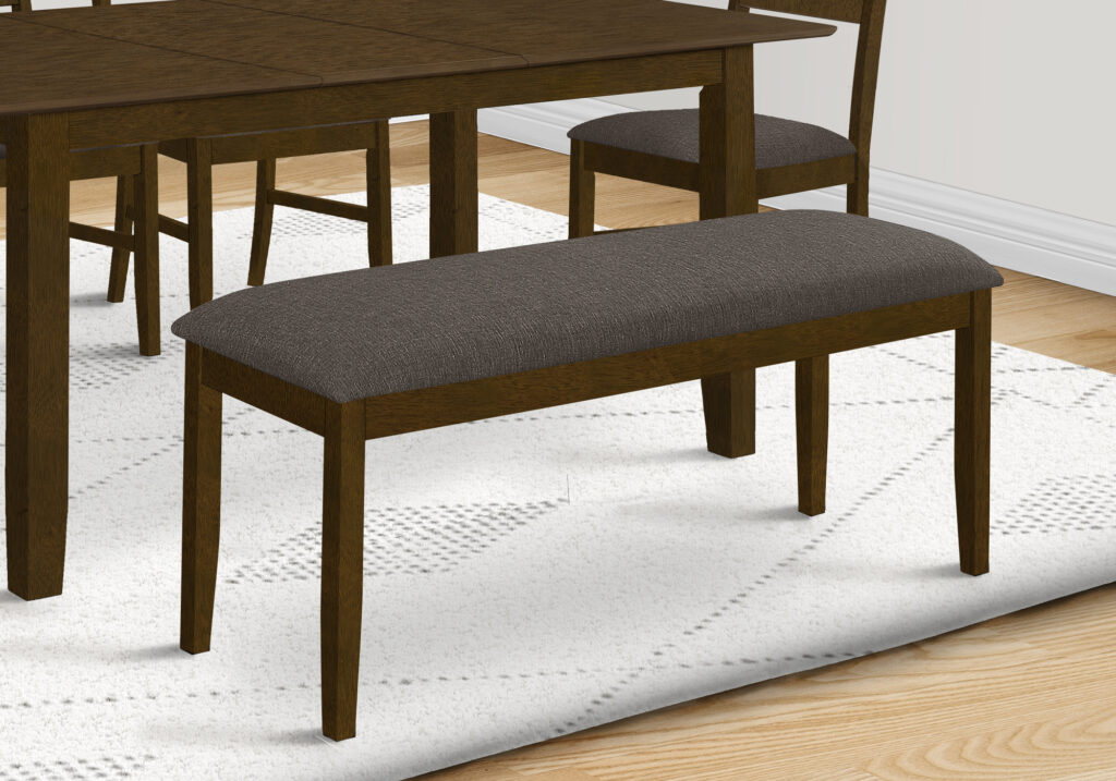 Bench, 44″ Rectangular, Upholstered, Wood, Dining Room, Kitchen, Entryway, Brown Solid Wood, Brown Fabric, Transitional