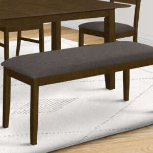 Bench, 44" Rectangular, Upholstered, Wood, Dining Room, Kitchen, Entryway, Brown Solid Wood, Brown Fabric, Transitional