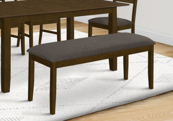 Bench, 44″ Rectangular, Upholstered, Wood, Dining Room, Kitchen, Entryway, Brown Solid Wood, Brown Fabric, Transitional