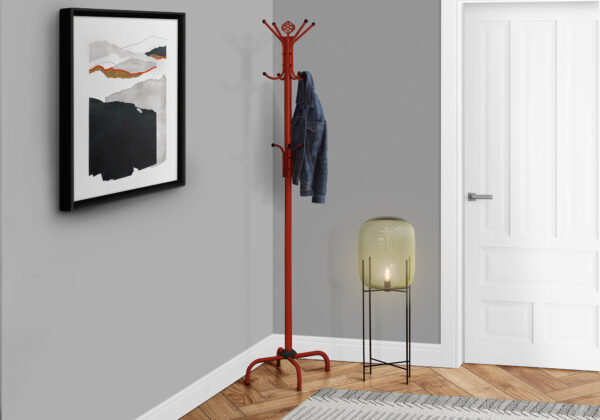 Red metal coat rack