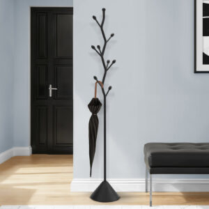 Coat Rack, Hall Tree, 8 Hooks, Entryway, 72"H, Bedroom, Black Metal, Contemporary
