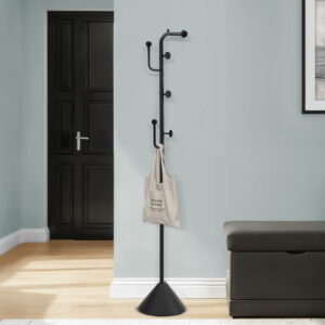 Coat Rack, 66"H, Hall Tree, 6 Hooks, Entryway, Bedroom, Black Metal, Contemporary