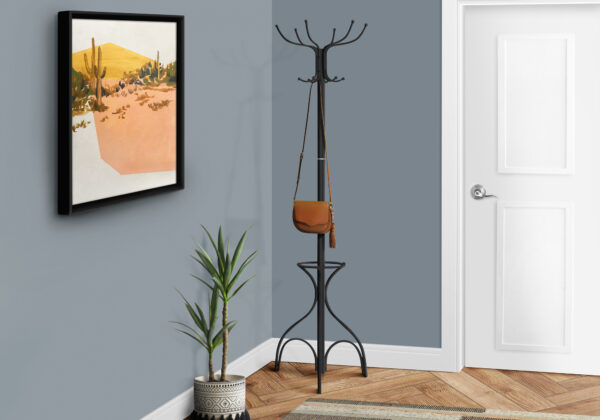 Coat Rack, Hall Tree, 12 Hooks, Entryway, 70″H, Bedroom, Black Metal, Transitional
