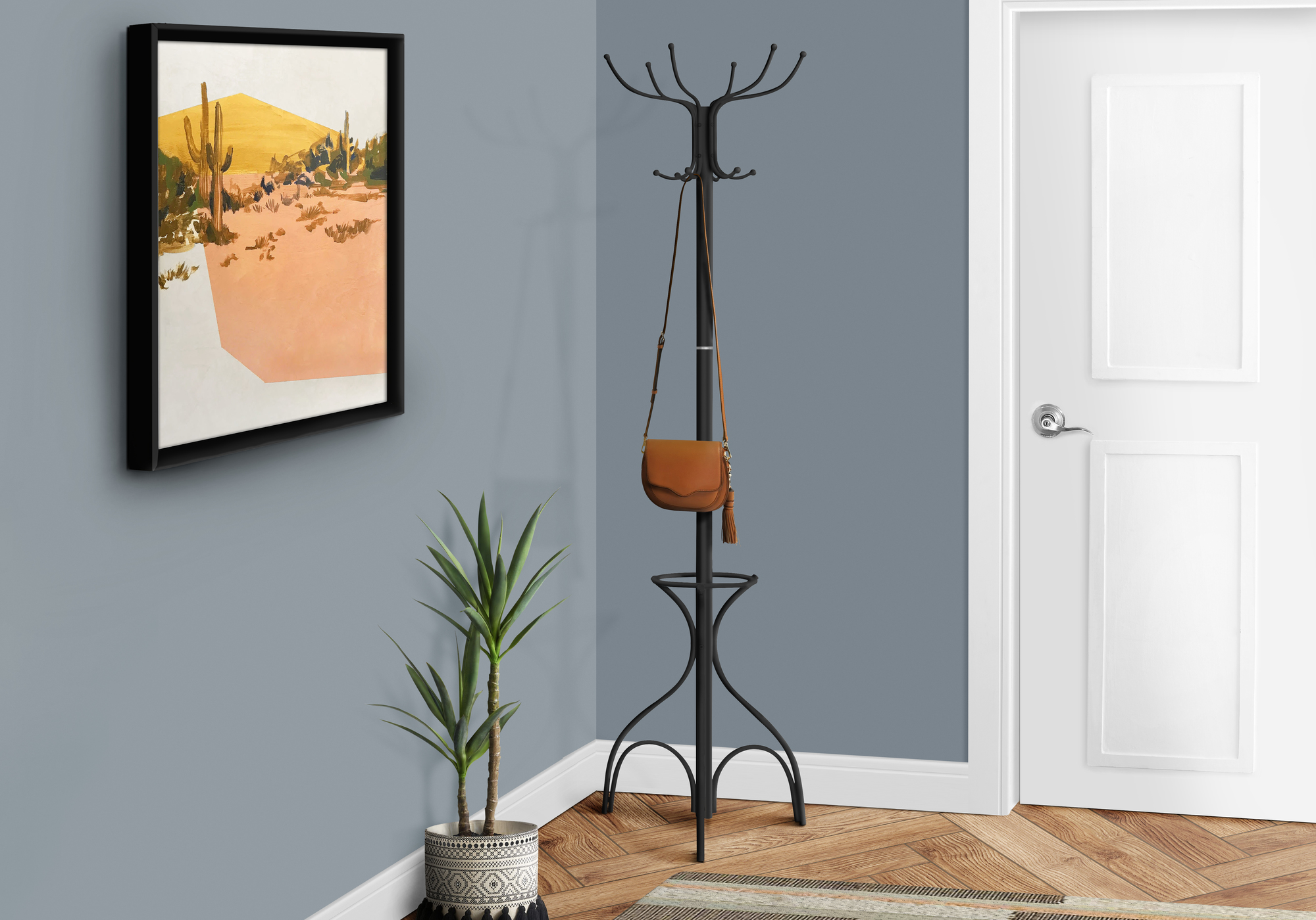 Coat Rack, Hall Tree, 12 Hooks, Entryway, 70″H, Bedroom, Black Metal, Transitional