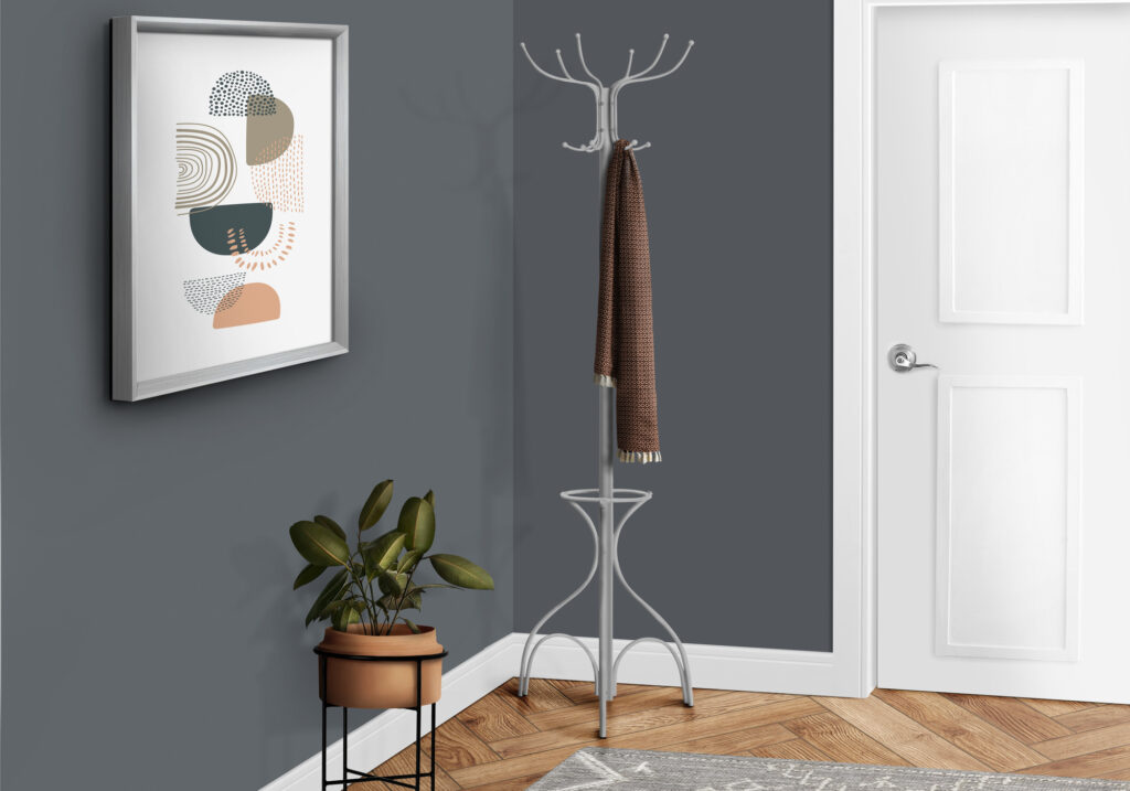 Silver metal umbrella holder coat rack
