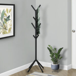 Coat Rack, Hall Tree, 8 Hooks, Entryway, 70"H, Bedroom, Black Metal, Contemporary, Modern