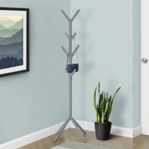 Coat Rack, Hall Tree, 8 Hooks, Entryway, 70"H, Bedroom, Grey Metal, Contemporary, Modern