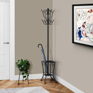 Coat Rack, Hall Tree, 8 Hooks, Entryway, 71"H, Bedroom, Black Metal, Transitional