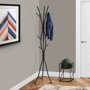 Coat Rack, Hall Tree, 11 Hooks, Entryway, 74"H, Bedroom, Black Metal, Contemporary, Modern