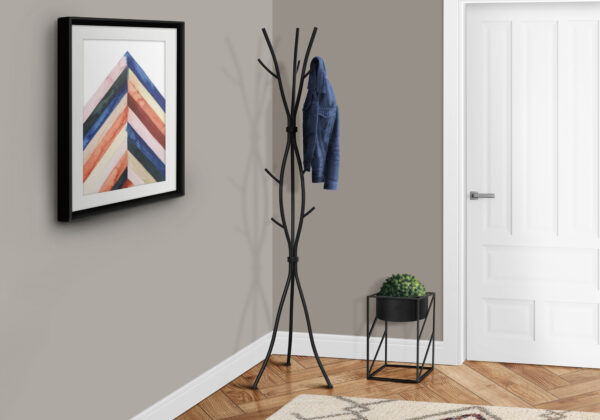 Coat Rack, Hall Tree, 11 Hooks, Entryway, 74″H, Bedroom, Black Metal, Contemporary, Modern