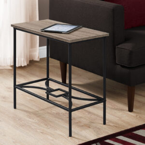 Accent Table, Side, End, Narrow, Small, 2 Tier, Living Room, Bedroom, Brown Laminate, Black Metal, Contemporary, Modern