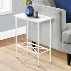 Accent Table, Side, End, Narrow, Small, 2 Tier, Living Room, Bedroom, White Laminate, White Metal, Contemporary, Modern