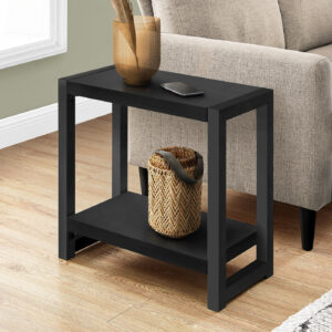 Accent Table, Side, End, Narrow, Small, 2 Tier, Living Room, Bedroom, Black Laminate, Black Metal, Contemporary, Modern
