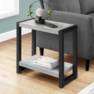 Accent Table, Side, End, Narrow, Small, 2 Tier, Living Room, Bedroom, Grey Laminate, Black Metal, Contemporary, Modern