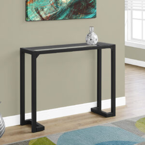 Accent Table, Console, Entryway, Narrow, Sofa, Living Room, Bedroom, Clear Tempered Glass, Black Metal, Contemporary, Modern