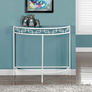 Accent Table, Console, Entryway, Narrow, Sofa, Living Room, Bedroom, Clear Tempered Glass, White Metal, Contemporary, Modern