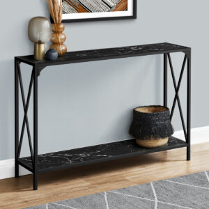 Accent Table, Console, Entryway, Narrow, Sofa, Living Room, Bedroom, Black Marble Look, Black Metal, Contemporary, Modern
