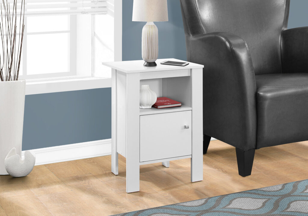 Accent Table, Side, End, Nightstand, Lamp, Storage, Living Room, Bedroom, White Laminate, Transitional