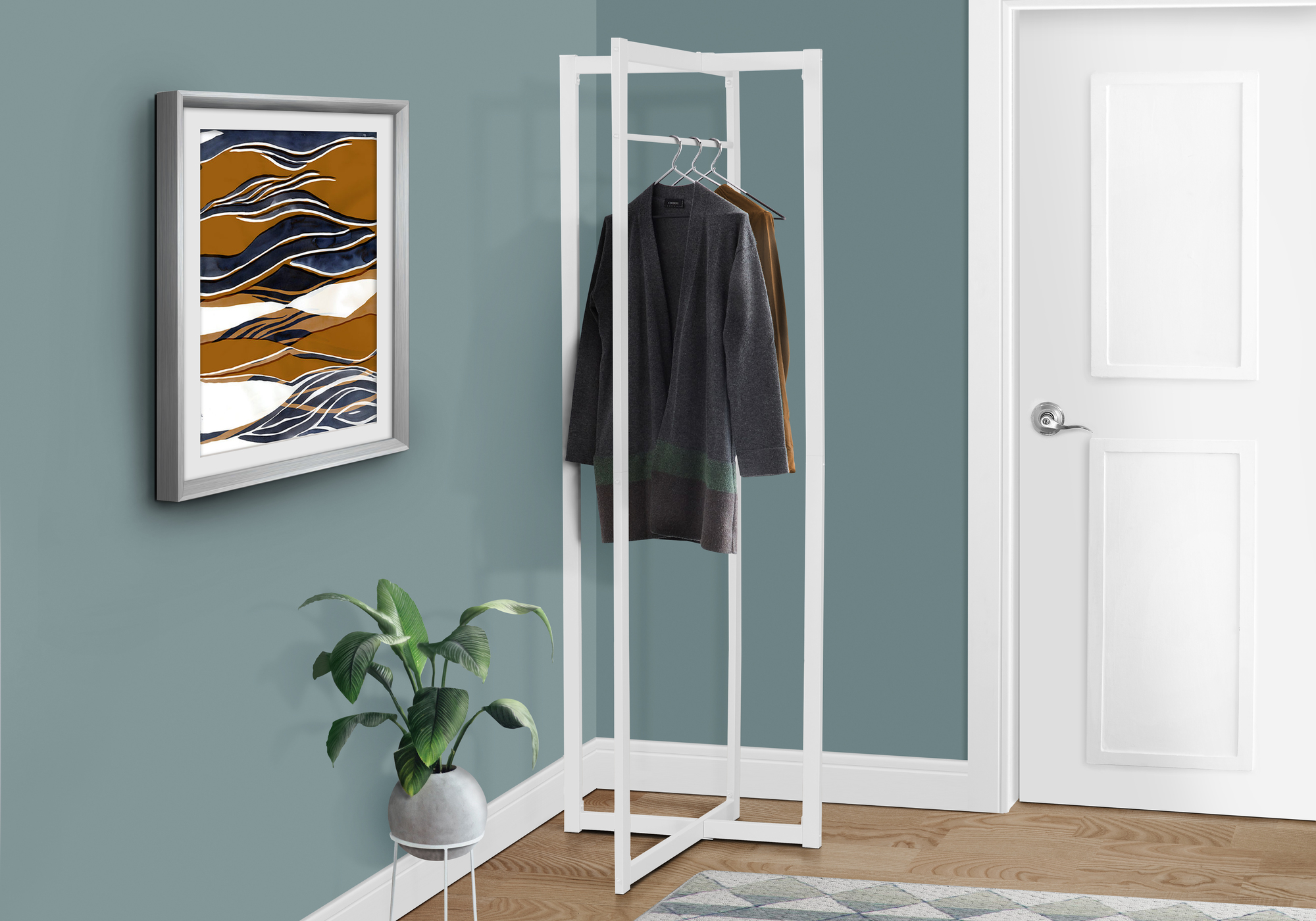 Coat Rack, Hall Tree, Entryway, 72″H, Bedroom, White Metal, Contemporary, Modern