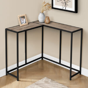 Accent Table, Console, Entryway, Narrow, Corner, Living Room, Bedroom, Brown Laminate, Black Metal, Contemporary, Modern