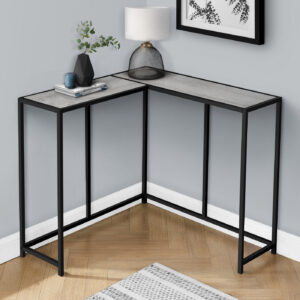 Accent Table, Console, Entryway, Narrow, Corner, Living Room, Bedroom, Grey Laminate, Black Metal, Contemporary, Modern