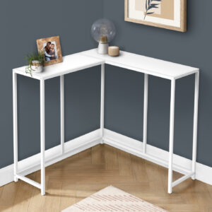 Accent Table, Console, Entryway, Narrow, Corner, Living Room, Bedroom, White Laminate, White Metal, Contemporary, Modern