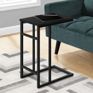 Accent Table, C-shaped, End, Side, Snack, Living Room, Bedroom, Black Laminate, Black Metal, Contemporary, Modern