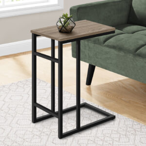 Accent Table, C-shaped, End, Side, Snack, Living Room, Bedroom, Brown Laminate, Black Metal, Contemporary, Modern