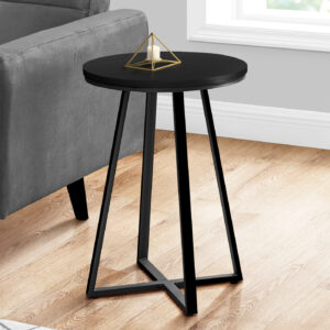 Accent Table, Side, Round, End, Nightstand, Lamp, Living Room, Bedroom, Black Laminate, Black Metal, Contemporary, Modern