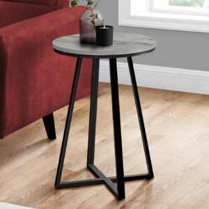 Accent Table, Side, Round, End, Nightstand, Lamp, Living Room, Bedroom, Grey Laminate, Black Metal, Contemporary, Modern