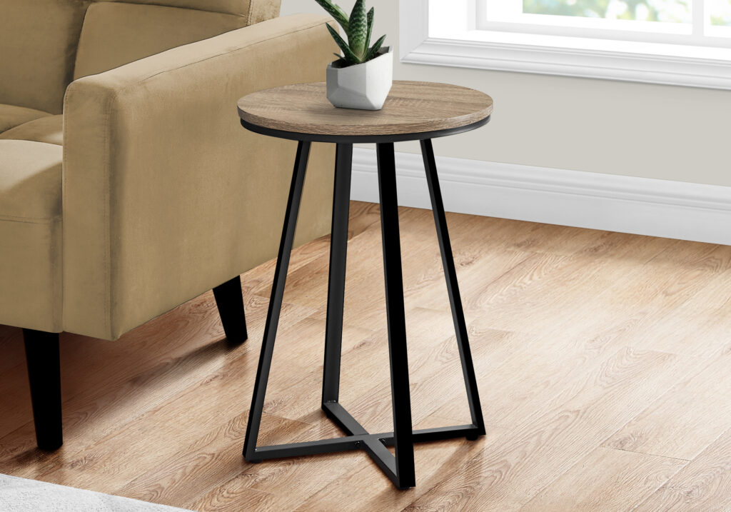 Accent Table, Side, Round, End, Nightstand, Lamp, Living Room, Bedroom, Brown Laminate, Black Metal, Contemporary, Modern