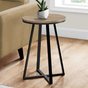 Accent Table, Side, Round, End, Nightstand, Lamp, Living Room, Bedroom, Brown Laminate, Black Metal, Contemporary, Modern