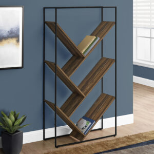 Bookshelf, Bookcase, Etagere, 3 Tier, 60"H, Office, Bedroom, Black Laminate, Black Metal, Contemporary, Modern