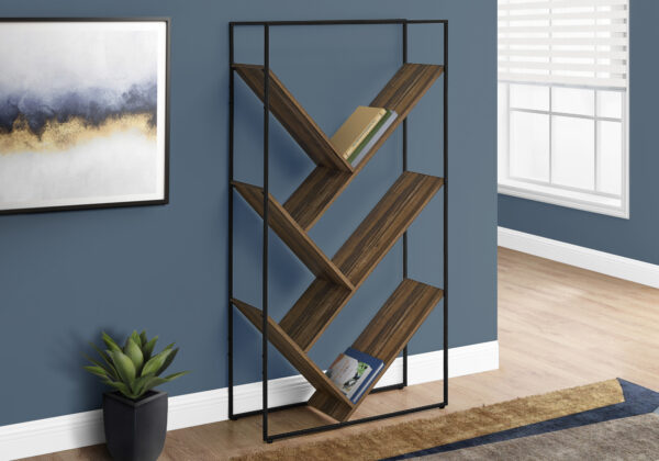 Bookshelf, Bookcase, Etagere, 3 Tier, 60″H, Office, Bedroom, Black Laminate, Black Metal, Contemporary, Modern