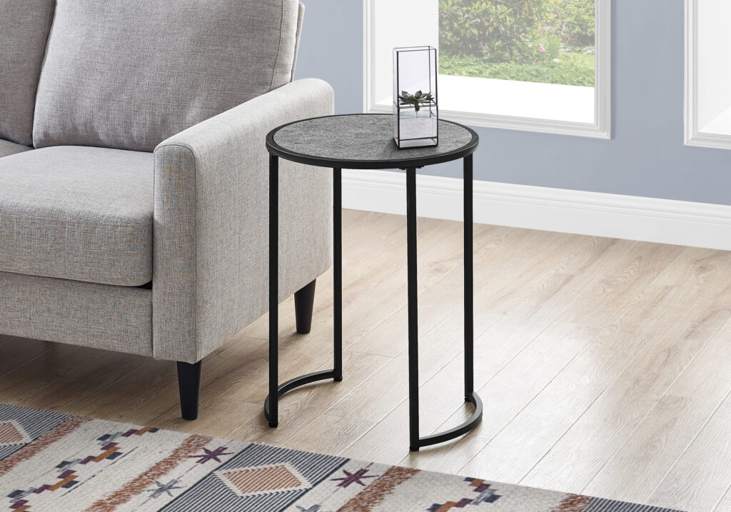 Accent Table, Side, Round, End, Nightstand, Lamp, Living Room, Bedroom, Grey Laminate, Black Metal, Contemporary, Modern
