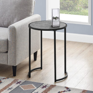 Accent Table, Side, Round, End, Nightstand, Lamp, Living Room, Bedroom, Grey Laminate, Black Metal, Contemporary, Modern