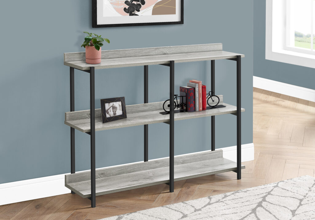 Accent Table, Console, Entryway, Narrow, Sofa, Living Room, Bedroom, Grey Laminate, Black Metal, Contemporary, Modern