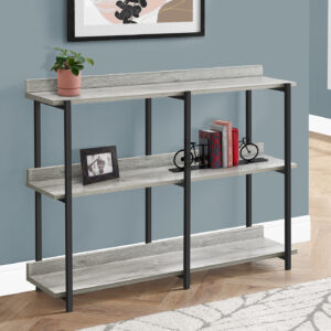 Accent Table, Console, Entryway, Narrow, Sofa, Living Room, Bedroom, Grey Laminate, Black Metal, Contemporary, Modern