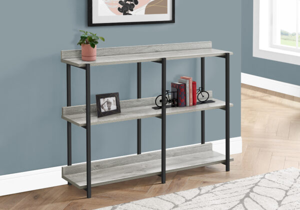 Accent Table, Console, Entryway, Narrow, Sofa, Living Room, Bedroom, Grey Laminate, Black Metal, Contemporary, Modern