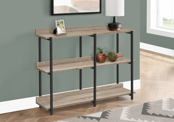 Accent Table, Console, Entryway, Narrow, Sofa, Living Room, Bedroom, Brown Laminate, Black Metal, Contemporary, Modern