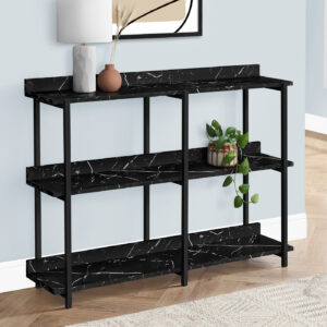 Accent Table, Console, Entryway, Narrow, Sofa, Living Room, Bedroom, Black Marble Look Laminate, Black Metal, Contemporary, Modern