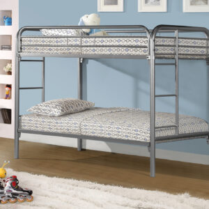 Bunk Bed, Kids Bunk Bed, Youth, Twin Over Twin, Silver Metal, Contemporary, Modern